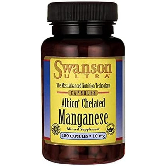 Swanson Albion Chelated Manganese 10 mg 180 Capsules front view mineral supplement