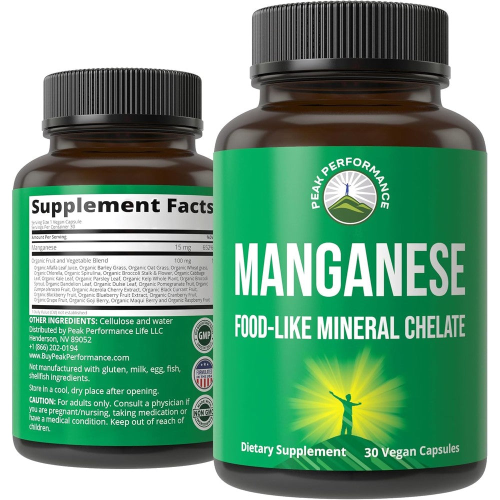 Peak Performance Manganese Chelated Supplement front view