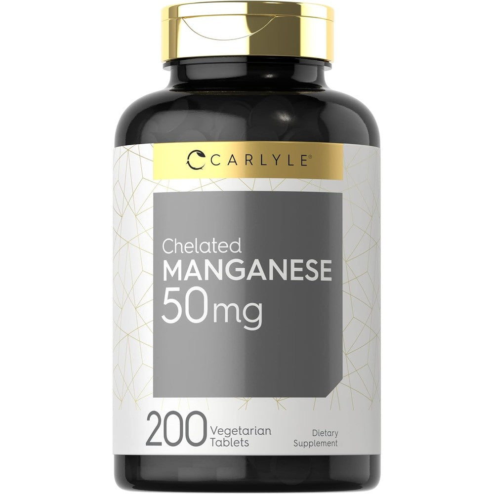 Carlyle Chelated Manganese 50mg 200 tablets bottle front view