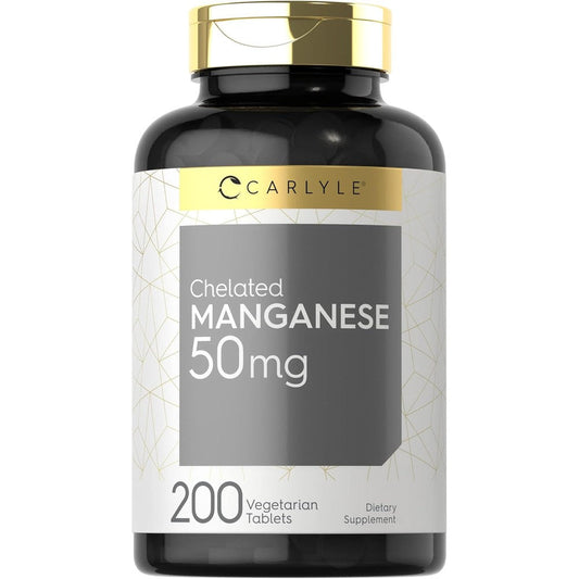 Carlyle Chelated Manganese 50mg 200 tablets bottle front view
