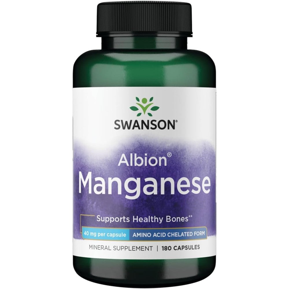 Swanson Albion Chelated Manganese 40mg 180 capsules front view