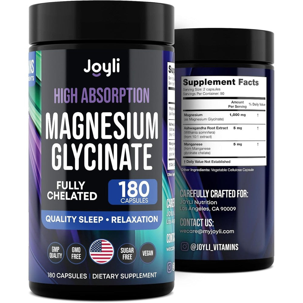 Joyli Magnesium Glycinate and Ashwagandha bottle front view for sleep support