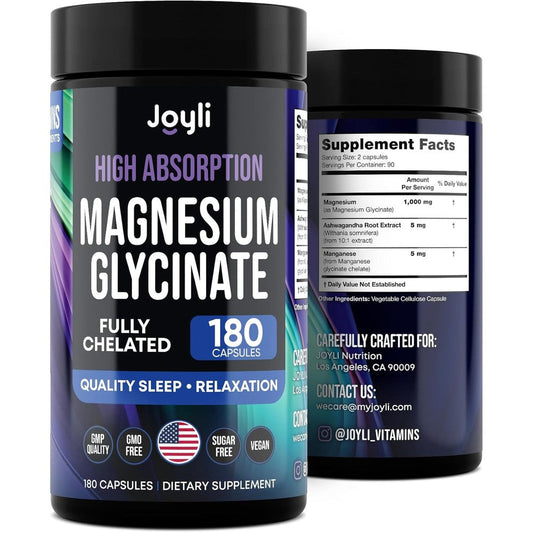 Joyli Magnesium Glycinate and Ashwagandha bottle front view for sleep support