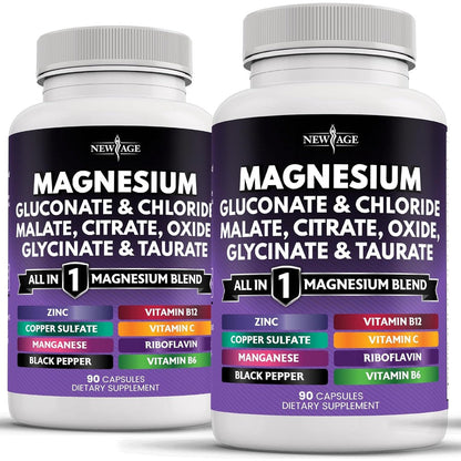New Age Complex Magnesium and Manganese supplement bottle front view.