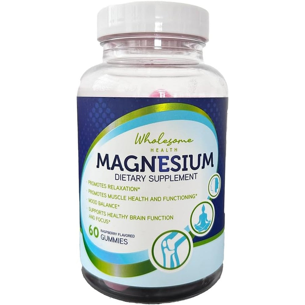 Wholesome Health Magnesium Glycinate Gummies bottle front view for relaxation