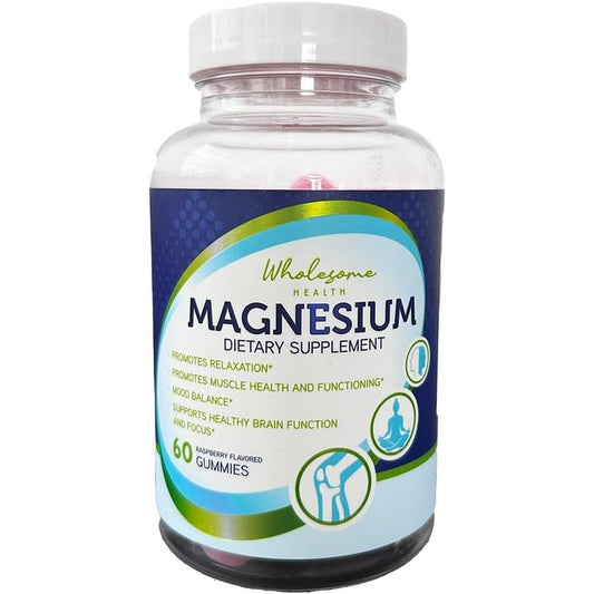 Wholesome Health Magnesium Glycinate Gummies bottle front view for relaxation