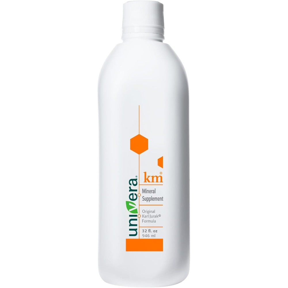 Univera Km Liquid Potassium Supplement 32 fluid ounce bottle front view representing authentic digestive wellness formula.
