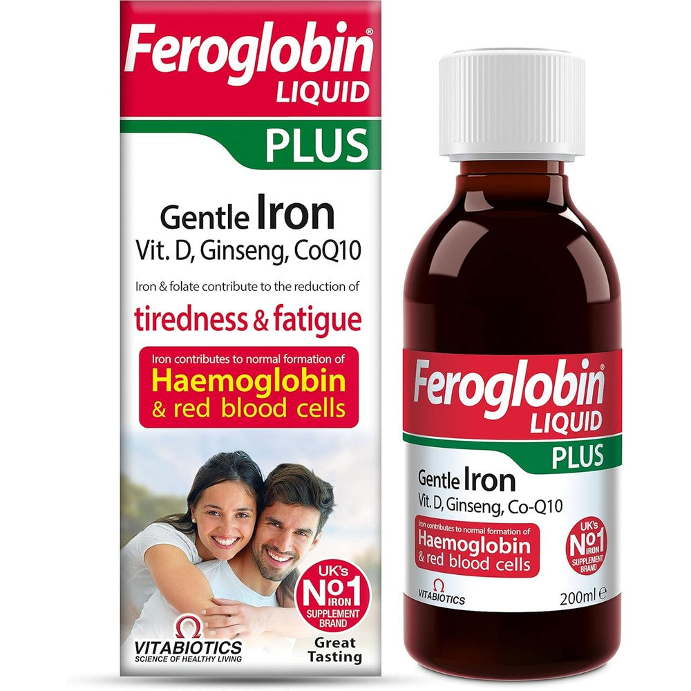 Vitabiotics Feroglobin Liquid Plus advanced iron supplement front view packaging