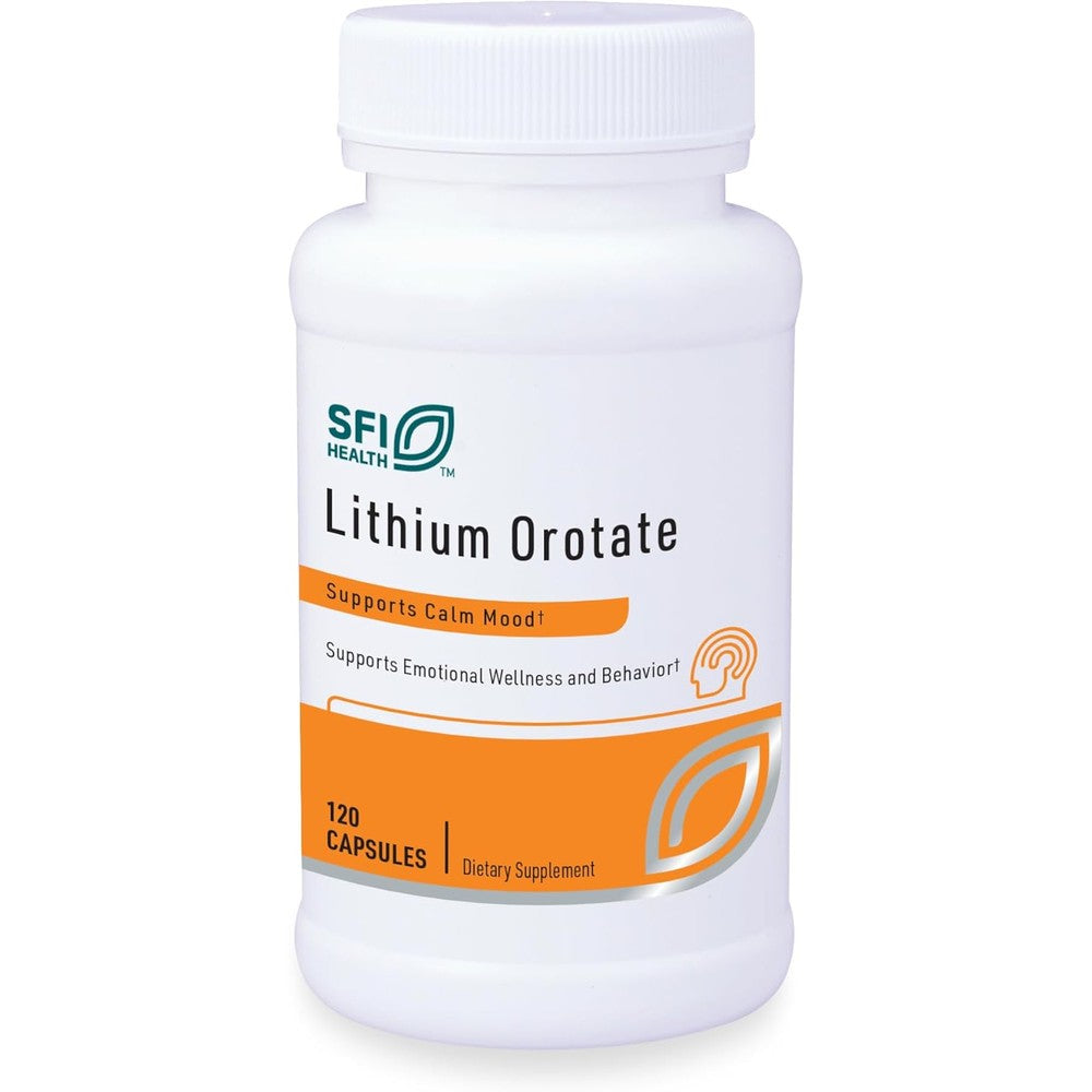 SFI Health Klaire Labs Lithium Orotate 4.8 Milligrams front view bottle for mood support.