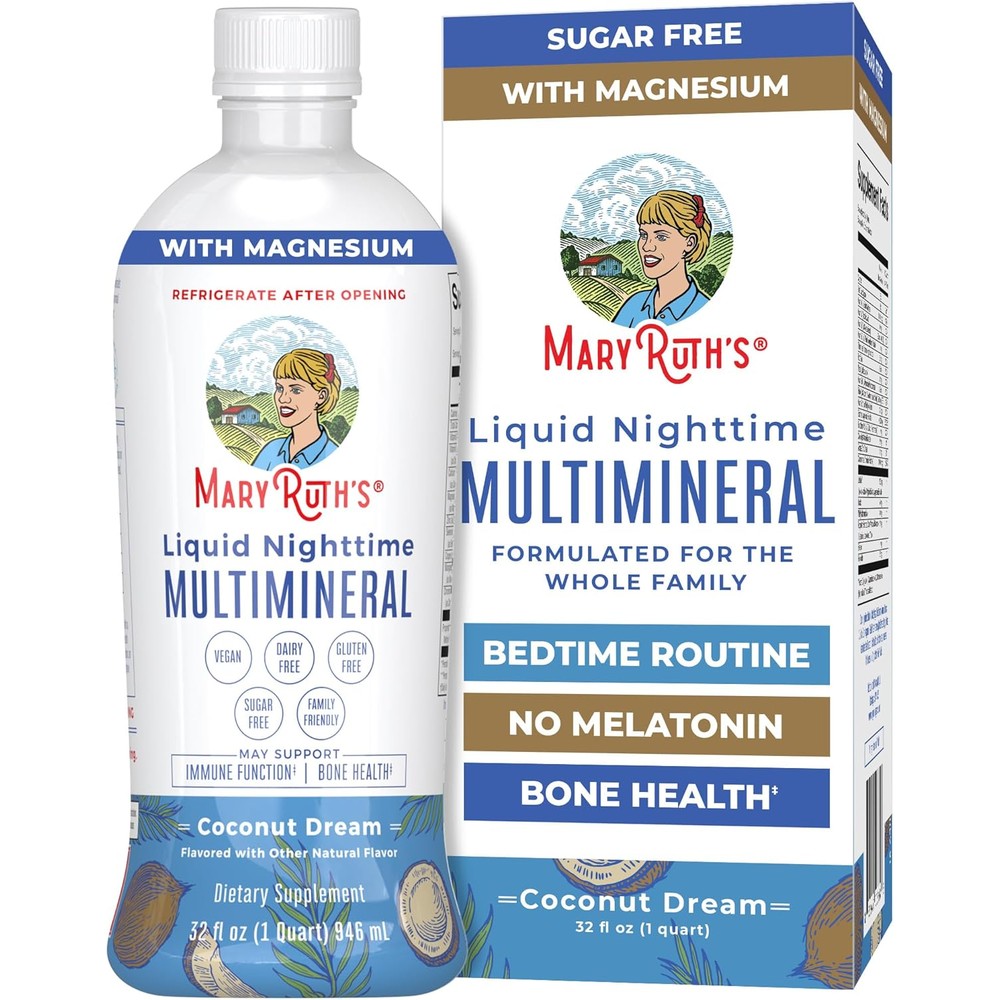 MaryRuth Organics Nighttime Liquid Multimineral front view bottle for natural sleep support