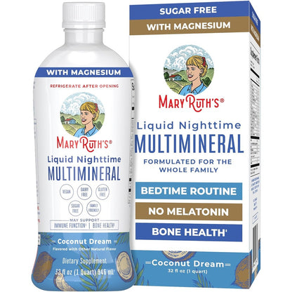 MaryRuth Organics Nighttime Liquid Multimineral front view bottle for natural sleep support