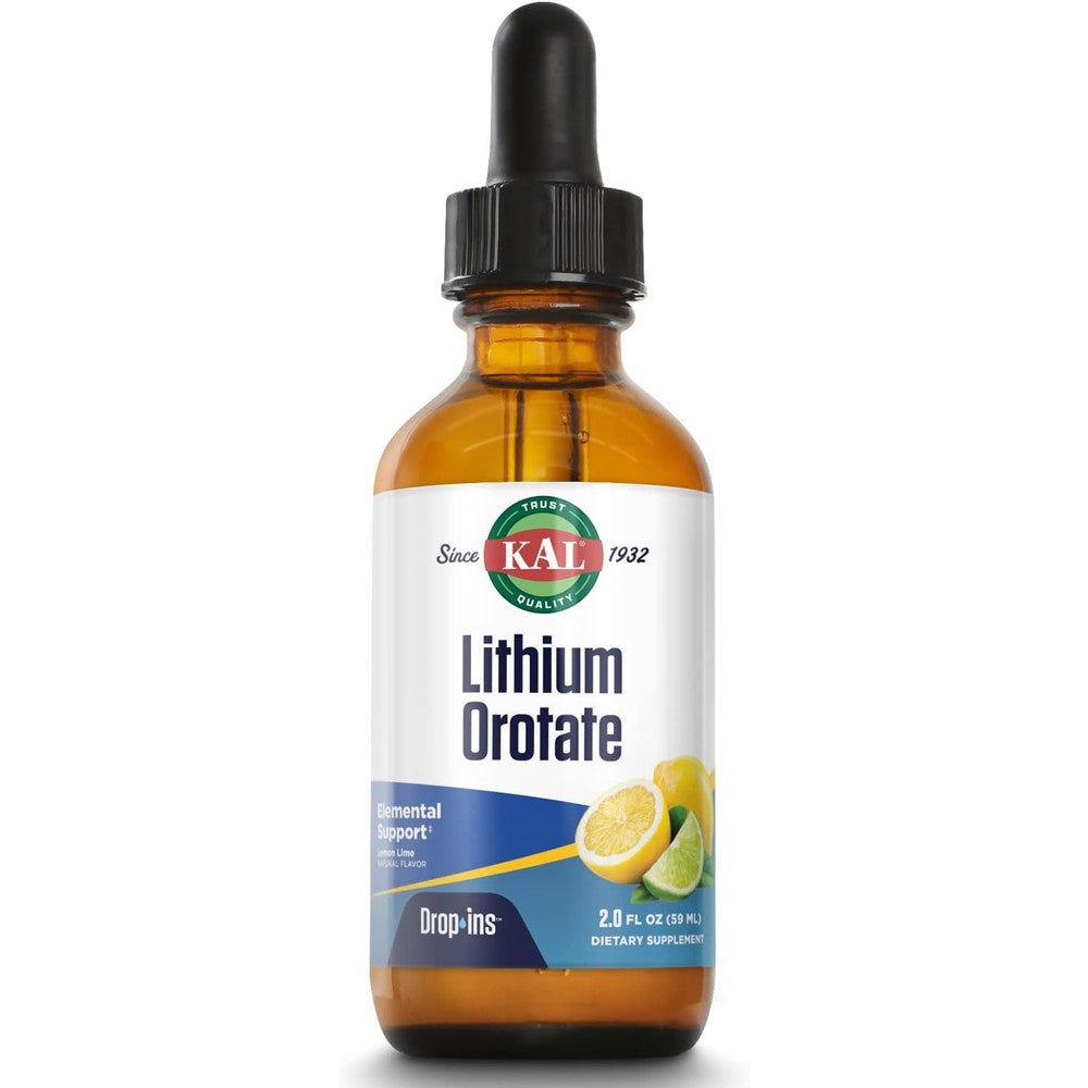 KAL Lithium Orotate DropIns liquid supplement bottle front view for relaxation support