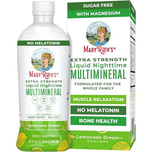MaryRuth Organics Extra Strength Nighttime Liquid Multimineral bottle front view for premium sleep supplements.