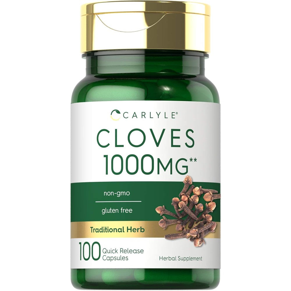 Carlyle Cloves Supplement 1000mg bottle front view showing 100 capsules label for herbal wellness.