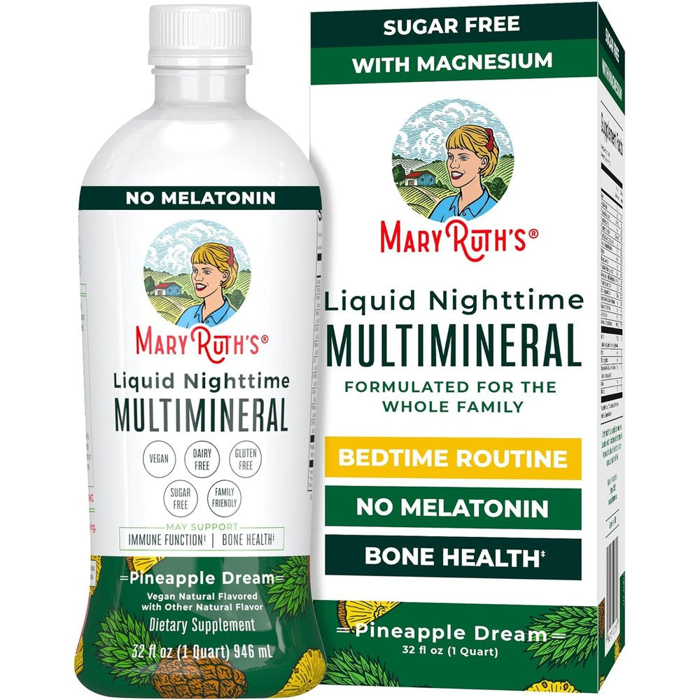 MaryRuth Organics Liquid Nighttime Multimineral Pineapple 32 ounce bottle front view sleep support supplement
