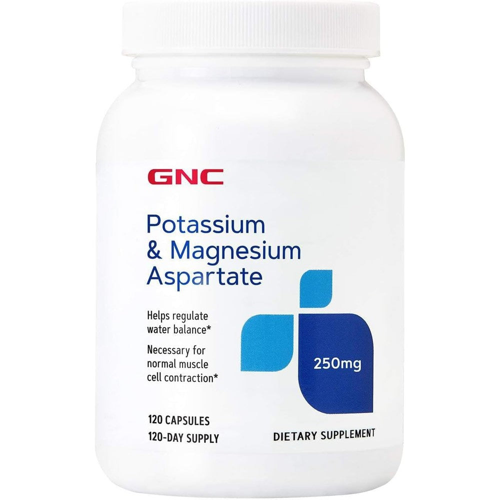 GNC Potassium and Magnesium Aspartate 120 capsules front view bottle authentic electrolyte supplement