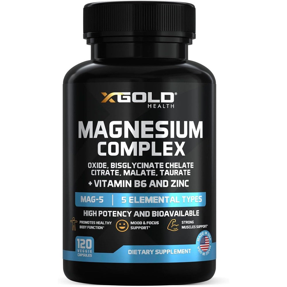 X Gold Health Magnesium Complex 500mg front view showing the 120 capsules bottle.