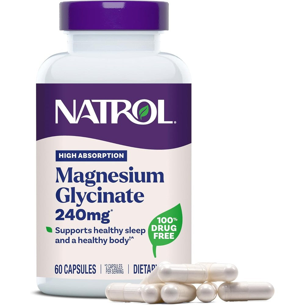 Natrol Magnesium Glycinate 240mg front bottle view for high absorption sleep aid
