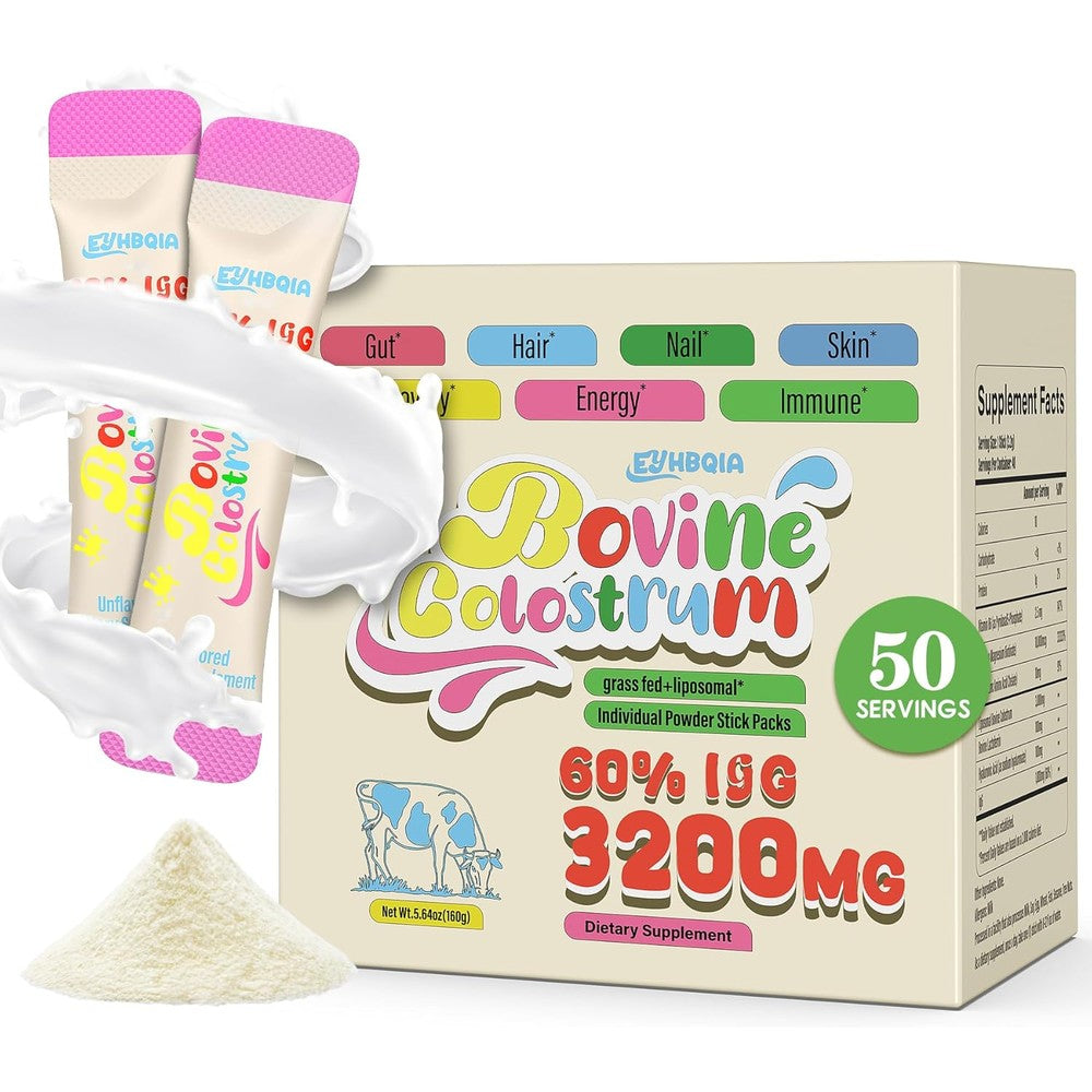 EYHBQIA Bovine Colostrum Supplement Powder front view of box packaging