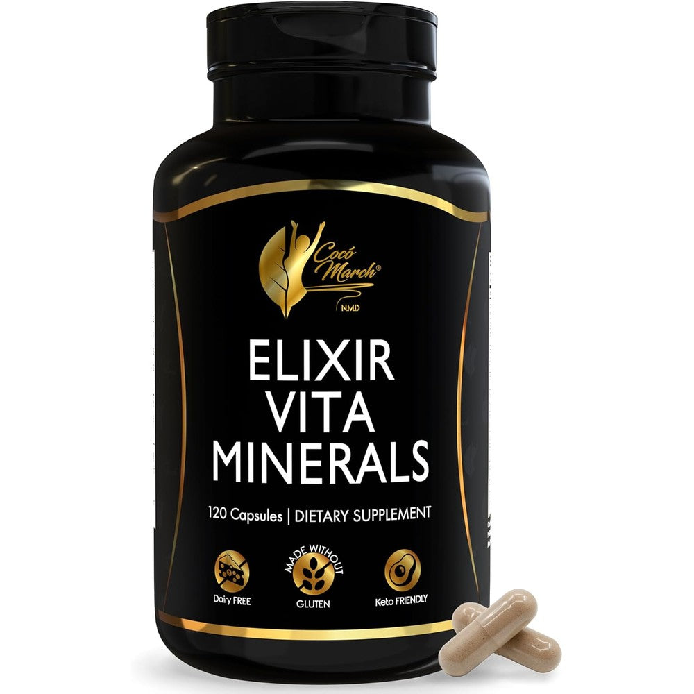 Coco March NMD Elixir Vita Minerals 120 capsules front view premium multivitamin supplement.