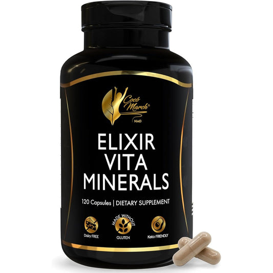 Coco March NMD Elixir Vita Minerals 120 capsules front view premium multivitamin supplement.