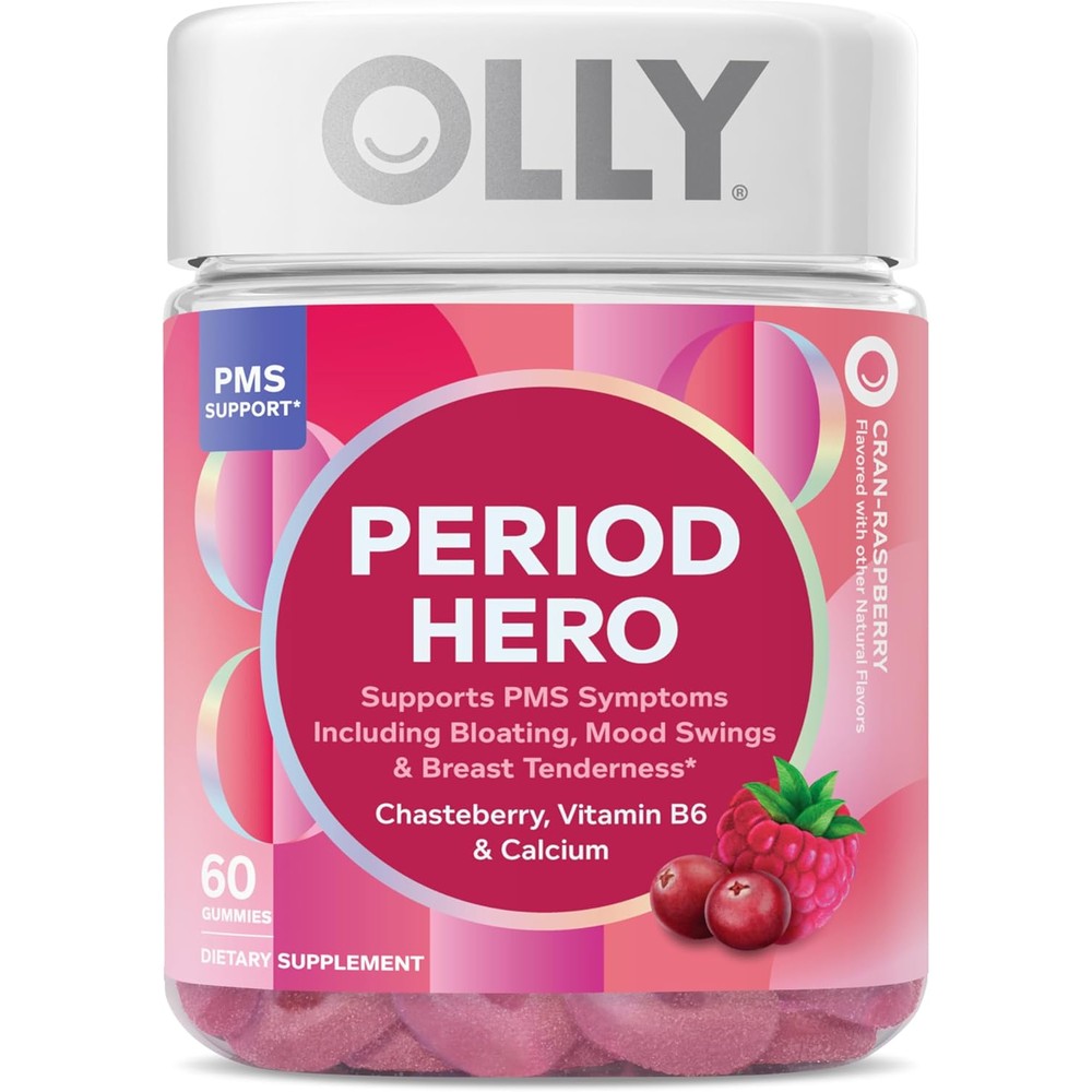 OLLY Period Hero PMS Support 60 Gummies front view bottle for hormonal balance