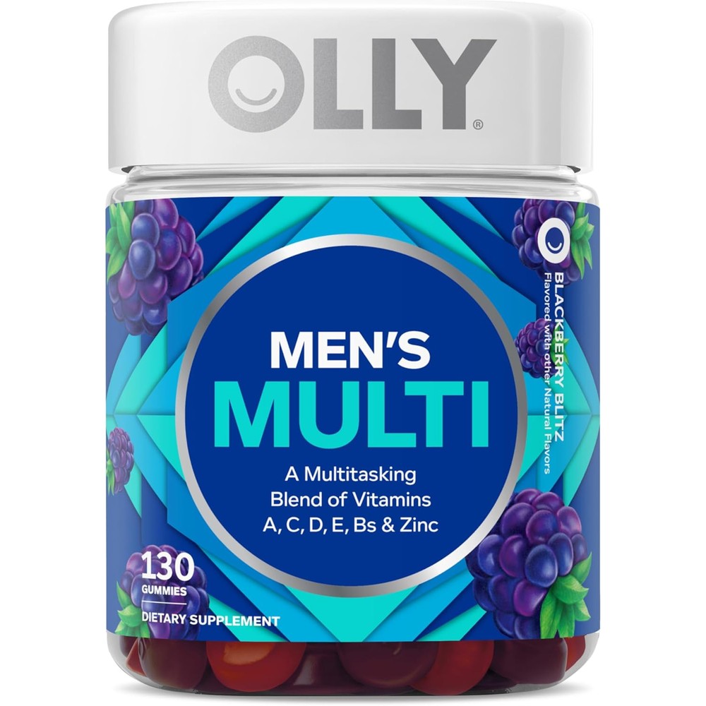 OLLY Men's Multi Vitamin Gummies front view showing the 130 count bottle packaging