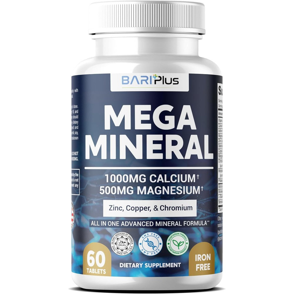 BARIPLUS Mega Mineral Complex 60 tablets front view bottle packaging for bone health support