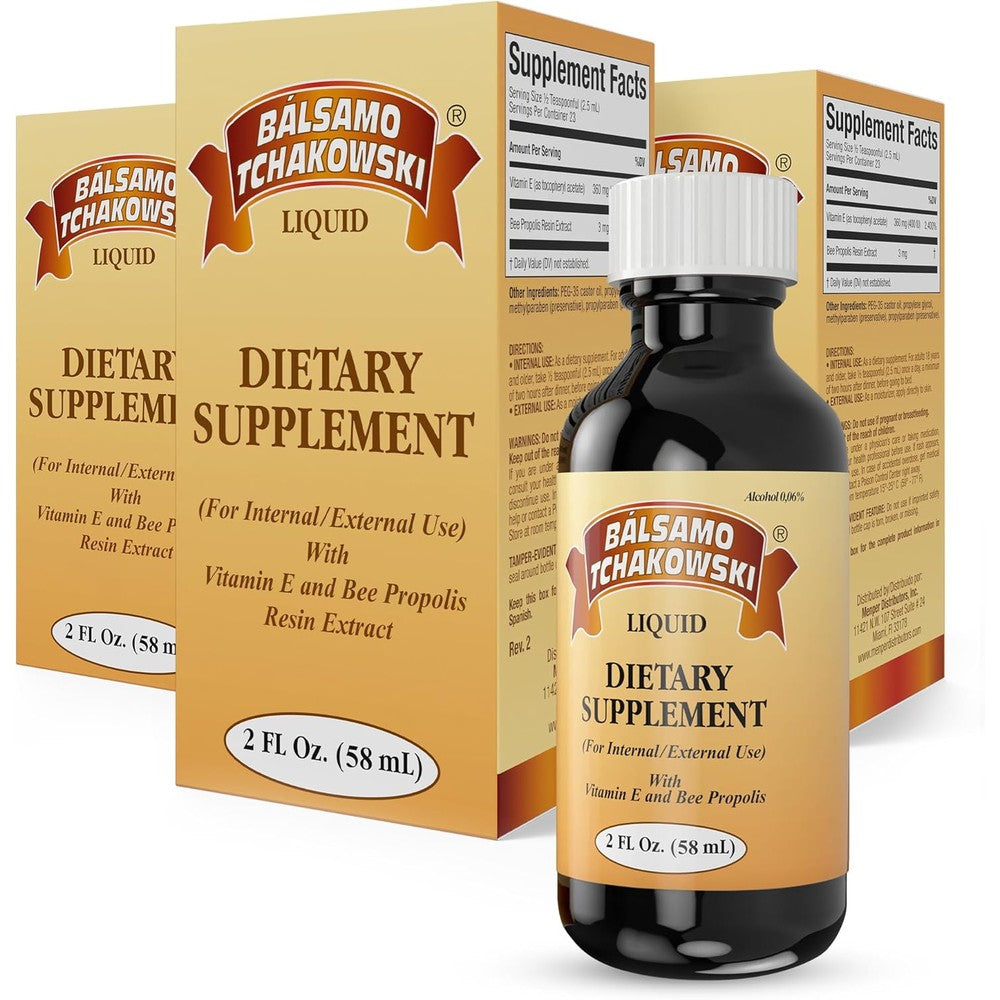 Menper Balsamo Tchakowski bee propolis liquid dietary supplement front view for immune defense.