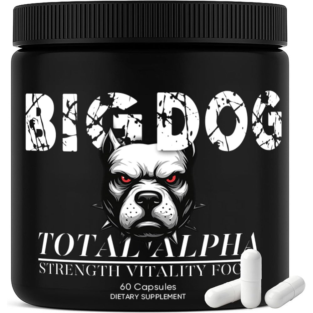 Bruiseweed Big Dog 3 in 1 Total Alpha Blend bottle front view for men's natural energy support.