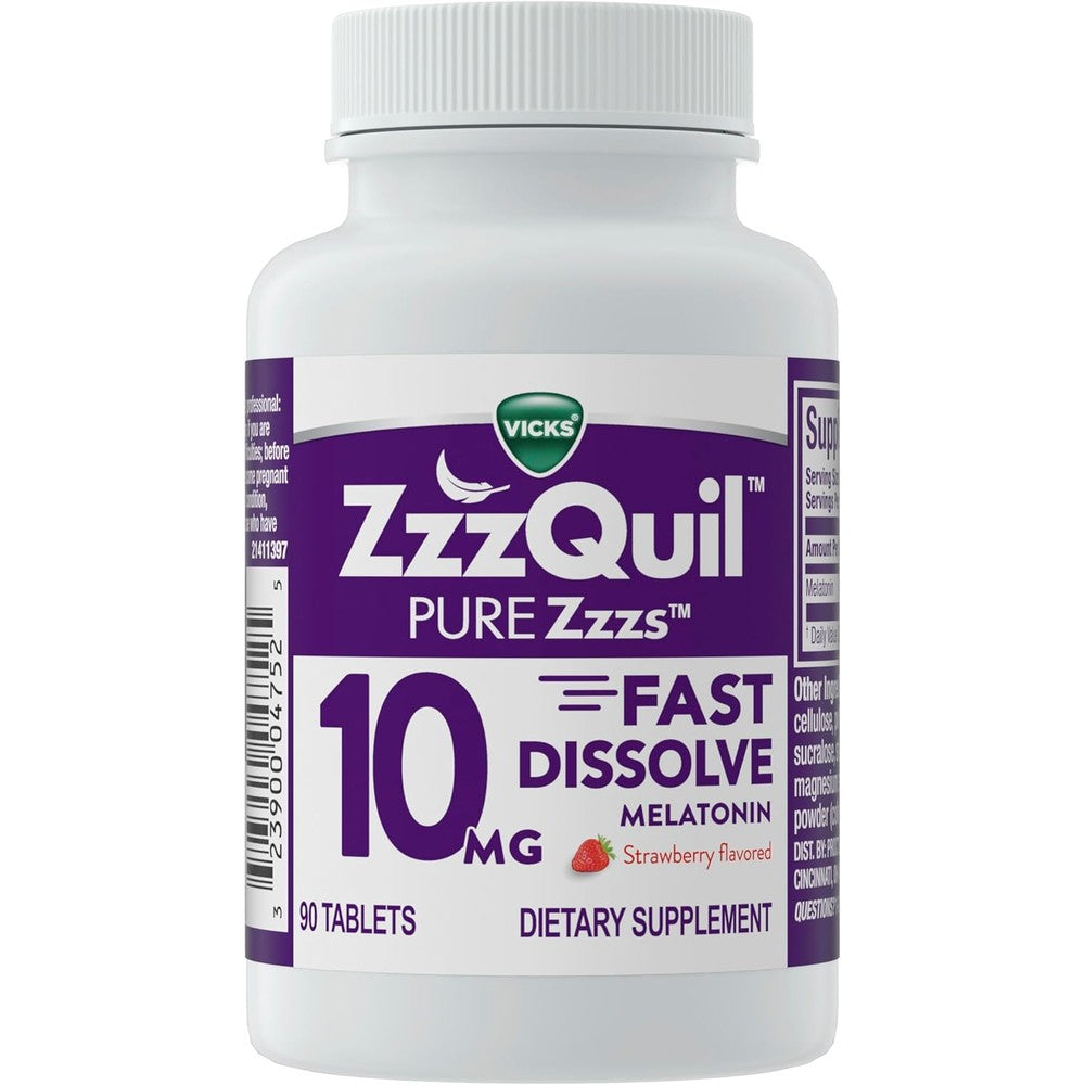 Vicks ZzzQuil Pure Zzzs Fast Dissolve Melatonin 10mg bottle front view sleep supplement India