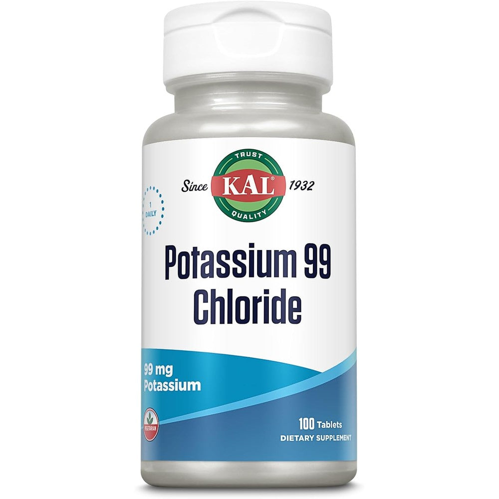 Kal Potassium Chloride 99 Milligrams 100 Tablets front view bottle
