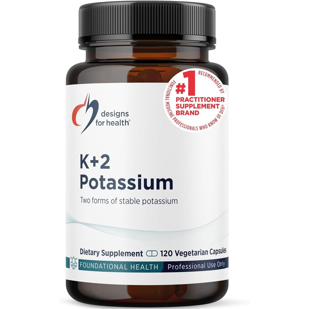 Designs for Health K+2 Potassium 120 capsules bottle front view
