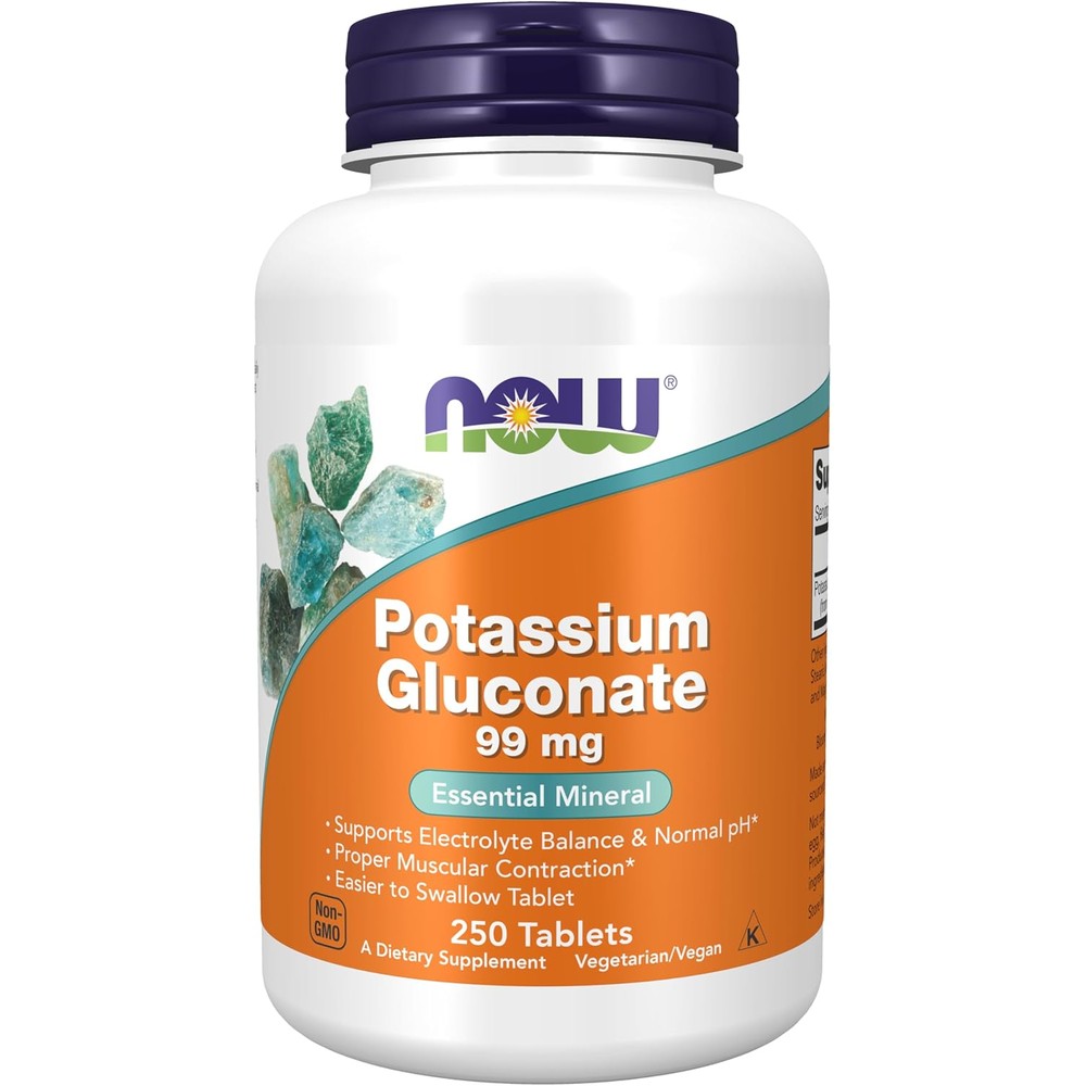 Now Foods Potassium Gluconate 99mg 250 Tablets front packaging view