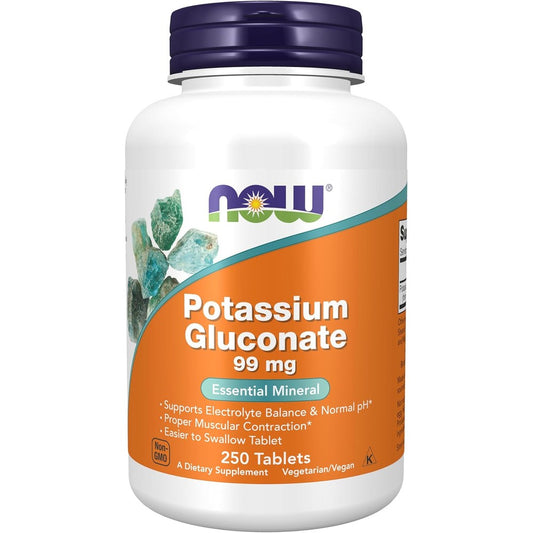 Now Foods Potassium Gluconate 99mg 250 Tablets front packaging view