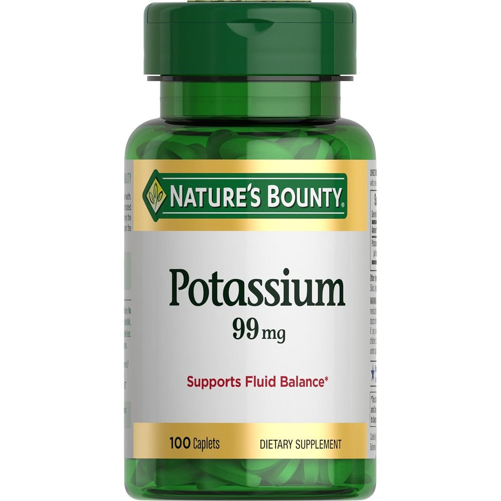 Nature's Bounty Potassium 99mg 100 caplets bottle front view
