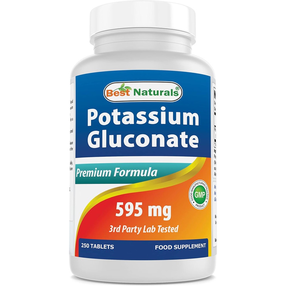 Best Naturals Potassium Gluconate 595mg 250 Tablets front view bottle