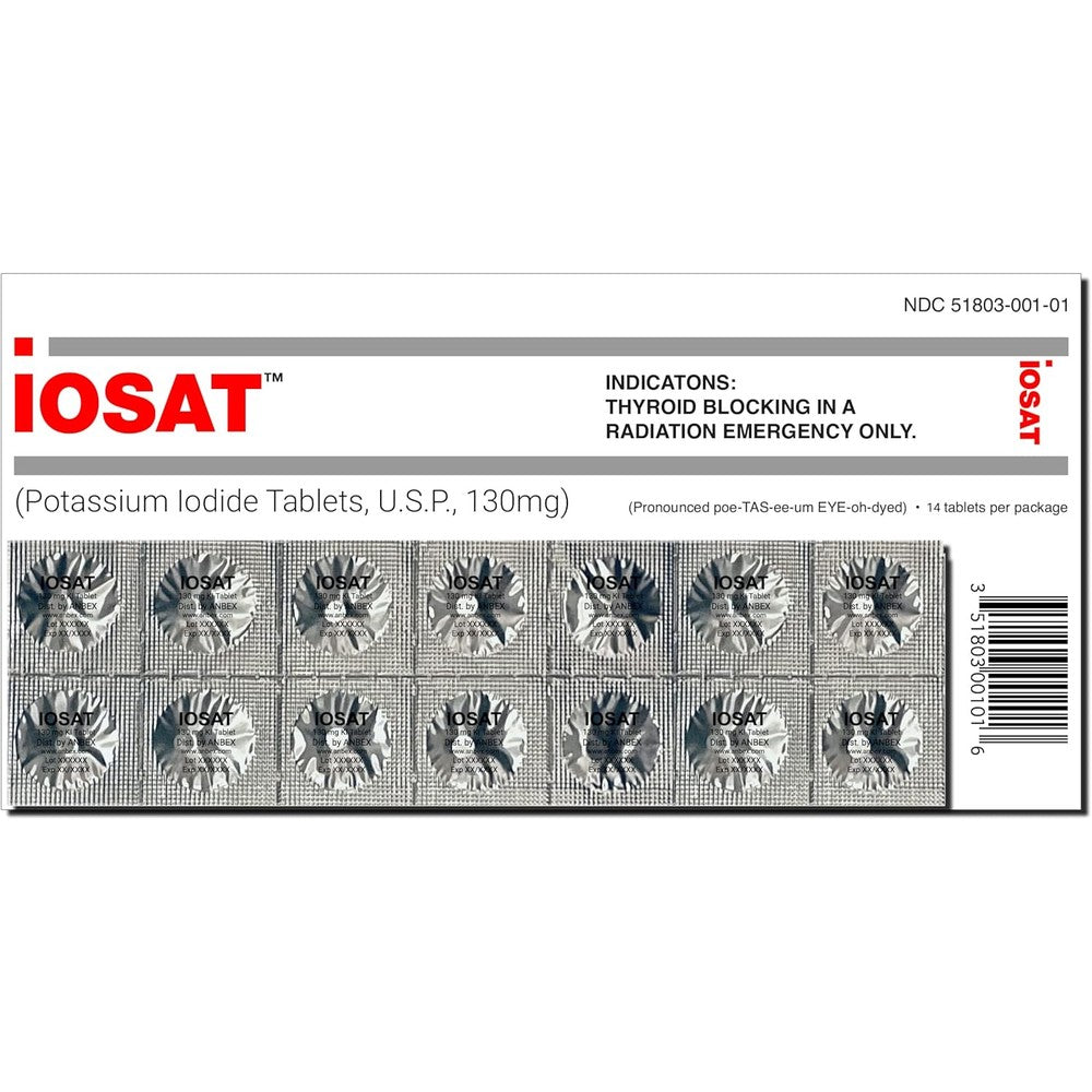 IOSAT Potassium Iodide 130mg emergency thyroid blocking tablets front packaging view