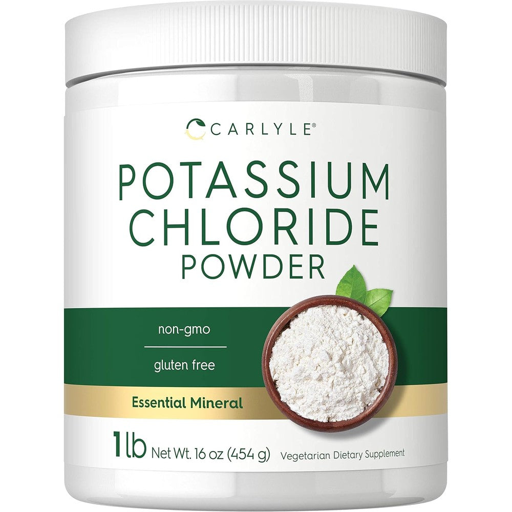 Carlyle Potassium Chloride Powder 454g jar front view showing packaging details.