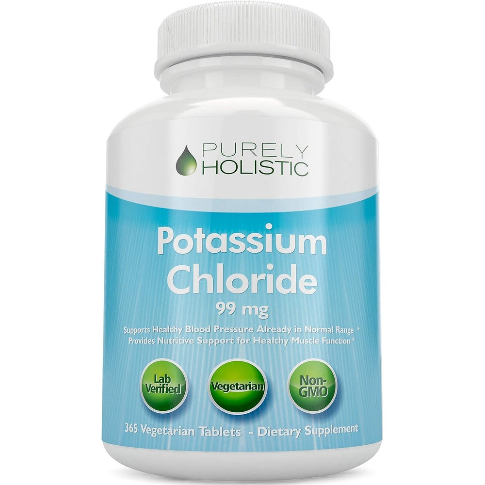 Purely Holistic Potassium Chloride 99mg 365 vegetarian tablets front bottle view for heart health support