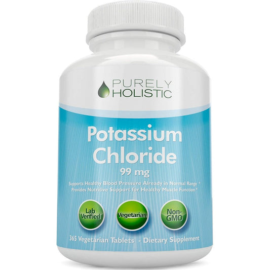 Purely Holistic Potassium Chloride 99mg 365 vegetarian tablets front bottle view for heart health support