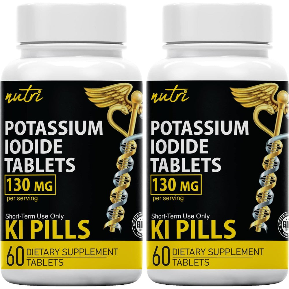 Nature's Fusions Potassium Iodide 130 Milligram Tablets Pack of 2 front view showing emergency packaging.