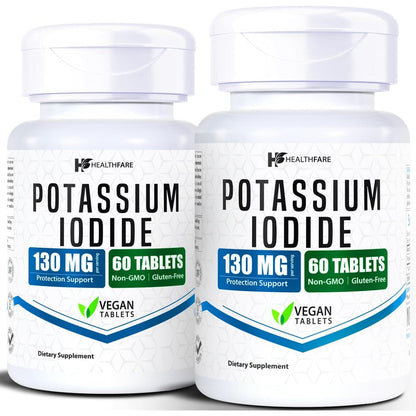 HealthFare Potassium Iodide 130 mg tablets front bottle view showing emergency preparedness supplement packaging