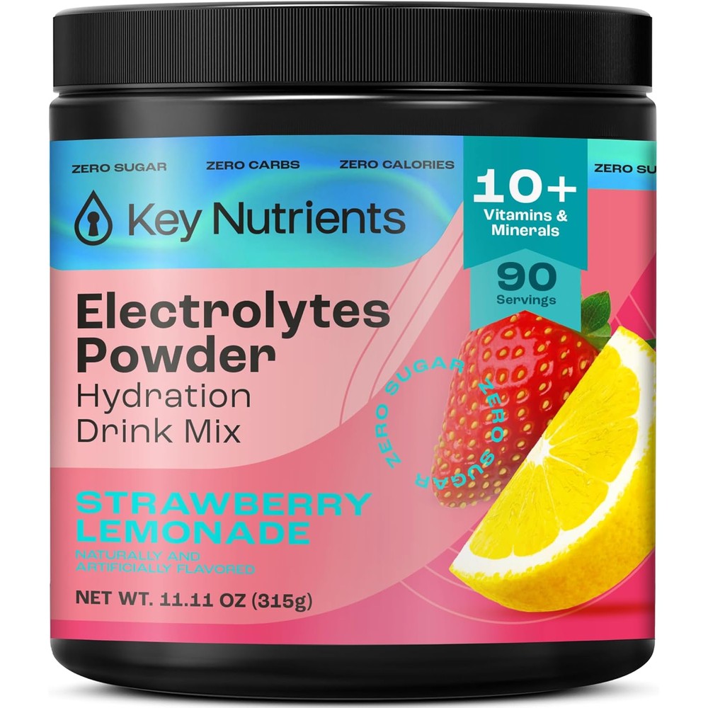 Key Nutrients Electrolytes Powder Strawberry Lemonade front view container