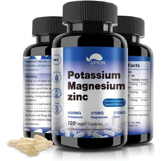 VPKIN Potassium Magnesium Zinc Aspartate 120 vegan capsules front view bottle