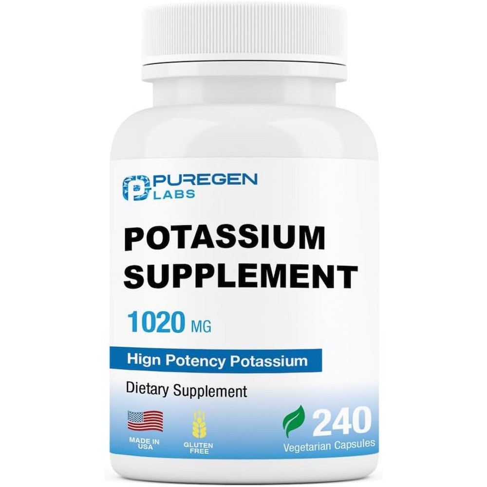Puregen Labs Potassium Bicarbonate 1020mg supplement bottle front view