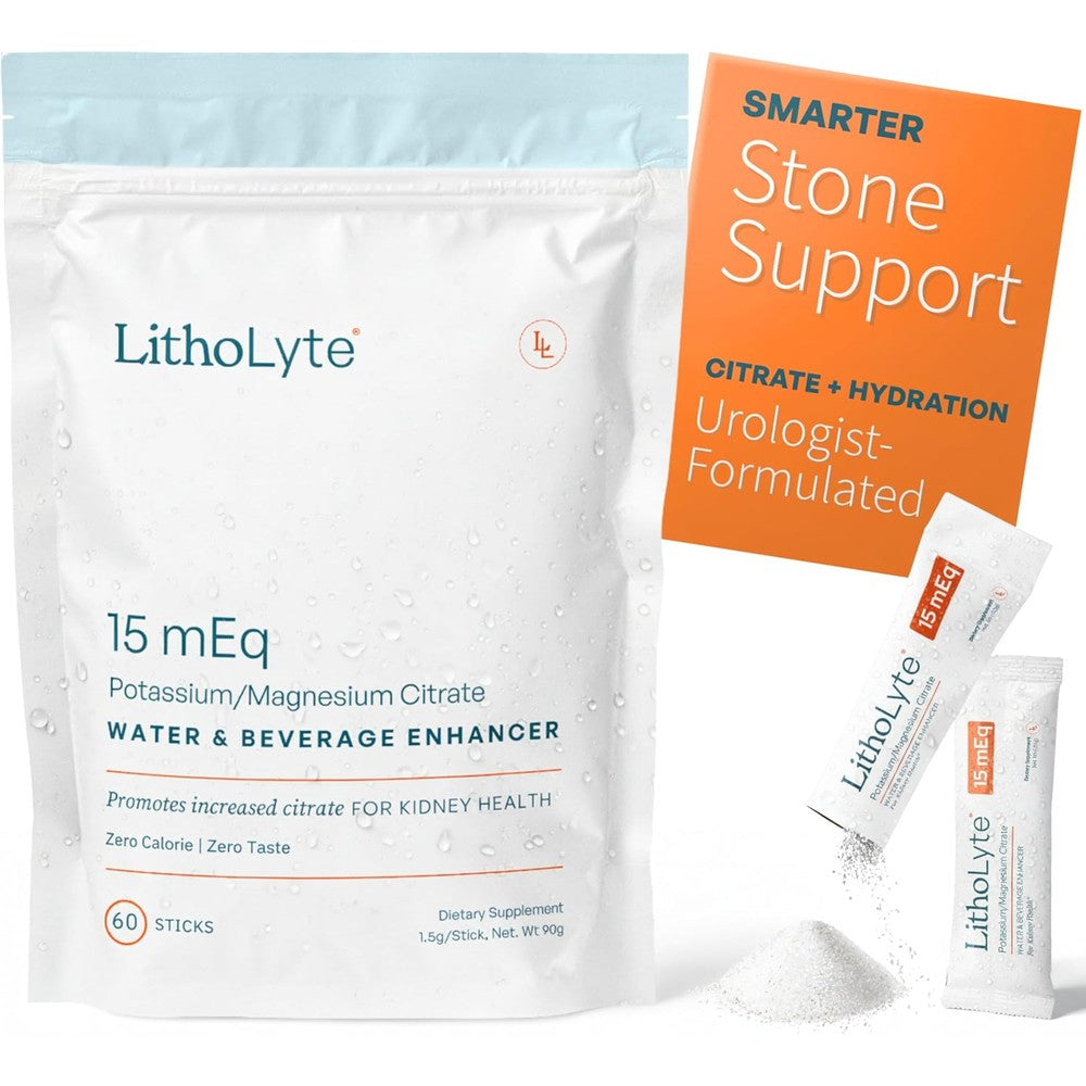 LithoLyte Water and Beverage Enhancer 15 mEq pouch front view for kidney health support