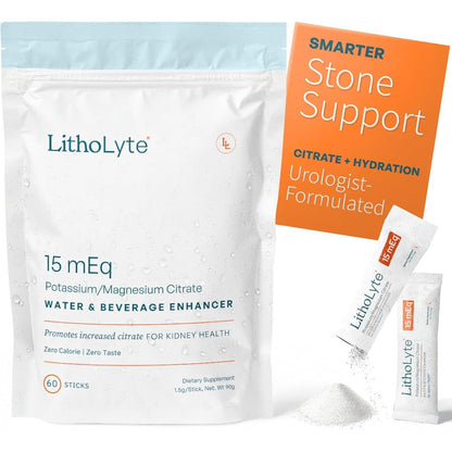 LithoLyte Water and Beverage Enhancer 15 mEq pouch front view for kidney health support