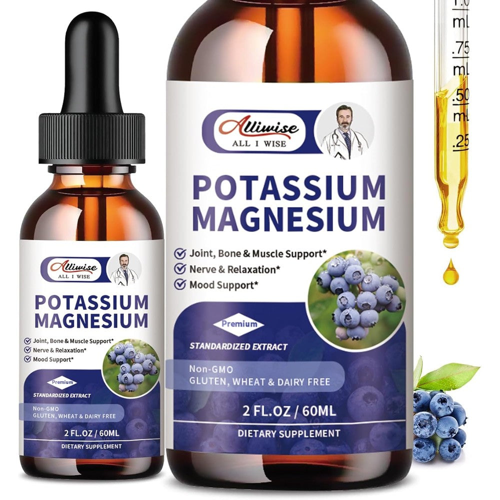 Alliwise Potassium and Magnesium Supplement Liquid Complex two pack front view bottle for high absorption mineral support