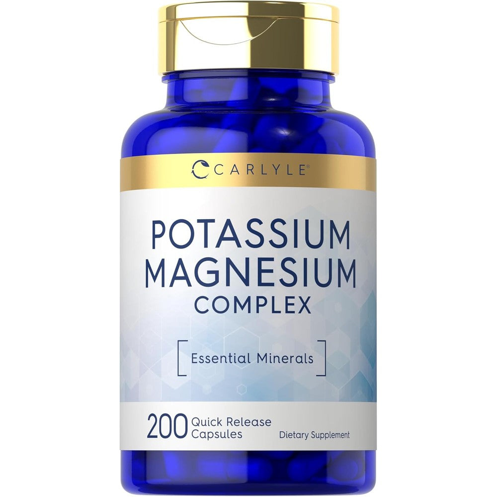 Carlyle Potassium Magnesium Supplement 200 capsules front view bottle for muscle recovery